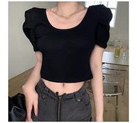 WQHPLMD Women's Blouse Puff Sleeve T-Shirt Top Women's Summer Sexy Backless Knit Short Top