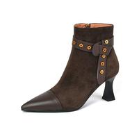 WQHPLMD Women's Boots Pointed Toe Stiletto High Heel Short Boots Side Zip Closure Floral Trim Suitable for Daily Casual Walking