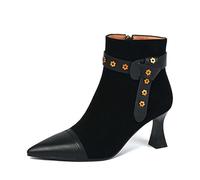 WQHPLMD Women's Boots Pointed Toe Stiletto High Heel Short Boots Side Zip Closure Floral Trim Suitable for Daily Casual Walking