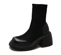WQHPLMD Women's Boots Round Toe Platform Chunky Heel Boots Black Fall and Winter Boots Suitable for Everyday Leisure Travel