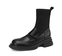WQHPLMD Women's Boots Square Toe Block Heel Flat Boots Belt Buckle Side Zip Closure Low Boots Suitable for Daily Leisure and Strolling