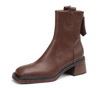 WQHPLMD Women's Boots Square Toe Thick Sole Mid Calf Boots Back Zipper Skinny Chunky Heel Boots Suitable for Leisure and Daily Travel
