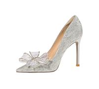 WQHPLMD Women's Closed Pointed Toe with Bow Sparkly Rhinestone Stiletto Bride Party Wedding Pumps