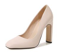 WQHPLMD Women's Heeled Sandals Square-Toe Pumps Patent Leather Shallow Mouth Chunky Heels Solid Color Professional Shoes Suitable for Night Banquet Etiquette Models Catwalk