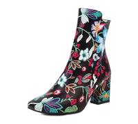 WQHPLMD Women's High Boots Square Toe Embroidered Chunky High Heel Boots Side Zip Closure Low Shoes Suitable Daily Outdoor Sports Autumn and Winter