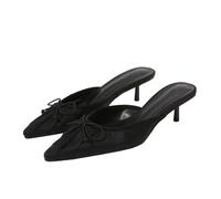 WQHPLMD Women's Kitten Heel Bow Mules Pointed Toe Slip on Backless Sandals Party Prom Half Slippers Shoes 5 Cm