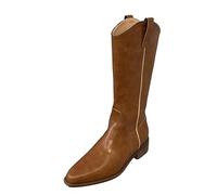 WQHPLMD Women's Long Boots Pointed Toe Mid Calf Boots with Chunky Heels Autumn and Winter Skinny Denim Boots Suitable for Daily Leisure Travel