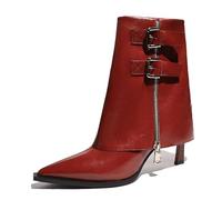 WQHPLMD Women's Mid Calf Boots Pointed Toe Stiletto Heel Trouser Boots Red Low Top Skinny Boots Suitable for Walking and Outdoor Activities