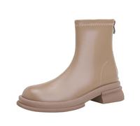 WQHPLMD Women's Mid Calf Boots Round Toe Flat Thick Heel Boots Spring and Autumn Elastic Slim Boots Back Zipper Suitable for Daily Casual Walking
