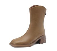 WQHPLMD Women's Mid Calf Boots Square Toe Thick Heel Skinny Boots Autumn and Winter Back Zipper High Boots Suitable for Outdoor Travel and Walking