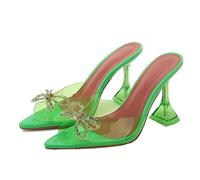 WQHPLMD Women's Pointed Open Toe Sandals Bow Slip on Mules Wedding Party Pumps Shoes 9cm