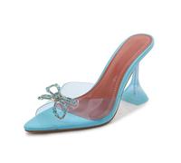 WQHPLMD Women's Pointed Open Toe Sandals Bow Slip on Mules Wedding Party Pumps Shoes 9cm