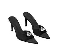 WQHPLMD Women's Pointed Open Toe Sandals Satin Rhinestone Mules Slip on Party Dress Shoes 8cm