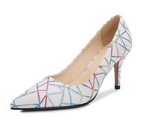 WQHPLMD Women's Pumps Pointy Slip on High Heel Shallow Mouth Closed Toe Stiletto Shoes Color Block Striped Shoe Suitable for Casual Dress Dinner Wedding Dress