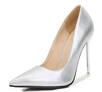 WQHPLMD Women's Pumps Pointy Slip on Stiletto Shoes Shallow Mouth Closed Toe High Heel Metal Heels Suitable for Casual Banquet Etiquette Bridesmaid Weddings