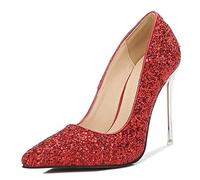 WQHPLMD Women's Pumps Pointy Solid Color Slip on High Heel Sequins Shallow Mouth Stiletto Shoes Classic Office Mannequins Catwalk Casual Shoes