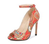 WQHPLMD Women's Pumps Sandals Open Toe Shallow Mouth High Heel Printing Buckle Slip on Stiletto Shoes Classic Office Model Catwalk Casual Shoes