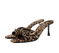 WQHPLMD Womens Round Open Toe Mules Bow Stiletto Slingback Slip on Slide Party Dress Pumps Shoes 6cm