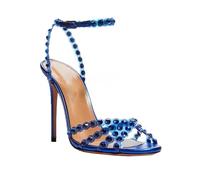 WQHPLMD Women's Round Open Toe Pumps Ankle Strap Stilettos Dressy Sandals Shoes 9cm