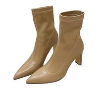 WQHPLMD Women's Short Boots Pointed Toe Skinny and Bare Boots Spring and Autumn Chunky Heels Suitable for Casual Daily Wear