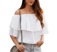 WQHPLMD Women's Solid Color Shirt Collar Ruffled Three-Quarter Sleeve Loose Blouse