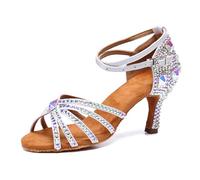 WQHPLMD Women's Stilettos Open Toe Sandals Rhinestone Ankle Strap Latin Salsa Dancing Party Shoes 7cm