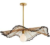 WQHPLMD Woven Rattan Pendant Lights Hat with Beaded Boho Chandelier Farmhouse Rustic Wicker Bamboo Pendant Light Basket Weave Hanging Ceiling Lamp for Living Room Bedroom Restaurant Cafe