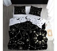 WQIZXCW Housse de Couette 140x200 Celestial - Parure de Lit Constellation en Microfibre, Housse de Couette 1 Personne Imprimée avec Fermeture Éclair et 1 Taie d'oreiller 65x65 cm