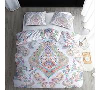 WQIZXCW Housse de Couette 160x200 Cachemire Orientale Vintage - Parure de Lit 2 Personnes Microfibre avec Fermeture Éclair, 2 Taies d'oreiller 65x65 cm