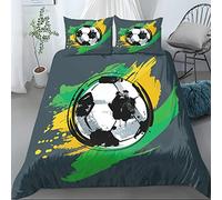 WQIZXCW Housse de Couette 160x200 Foot - Parure de Lit 2 Personnes Football Sport avec Fermeture Éclair, 2 Taies d'oreiller 65x65 cm, 100% Microfibre
