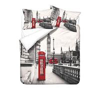 WQIZXCW Housse de Couette 160x200 Londres - Parure de Lit 2 Personnes Ville en Microfibre avec Fermeture Éclair, 2 Taies d'oreiller 65x65 cm