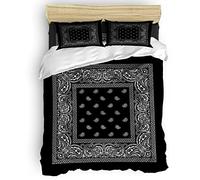WQIZXCW Housse de Couette 200x200 Bandana Noir Paisley - Parure de Lit Microfibre avec Fermeture Éclair, Housse de Couette 2 Personnes Imprimée et 2 Taies d'oreiller 65x65 cm