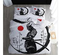WQIZXCW Housse de Couette 200x200 Motif Japonais - Parure de Lit 2 Personnes Asiatique Samouraï avec Fermeture Éclair, 2 Taies d'oreiller 65x65 cm, 100% Microfibre