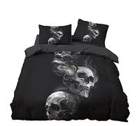 WQIZXCW Housse de Couette 220x240 Tête de Mort - Parure de Lit 2 Personnes Gothique Noir avec Fermeture Éclair, 2 Taies d'oreiller 65x65 cm, 100% Microfibre
