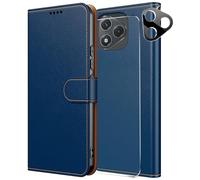 WQRTYJK Coque pour Honor 400 Lite 5G-Bleu Nuit | Verre Trempé+Caméra Protecteur, Etui Protection Housse Premium Cuir PU,RFID Blocage Emplacements Cartes Magnétique Flip Case