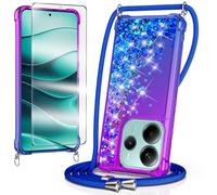WQRTYJK Coque pour Xiaomi Redmi Note 14 4G avec Cordon, Bleu foncé/Violet