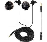 WQS-6M Double Tête Micro-Cravate avec 2 Bonnette Anti-Vent, LVM2 Cravate Microphone Lavalier pour PC Sony Nikon Canon Caméscopes Caméra vidéo, iPhone iPad Android Smartphone