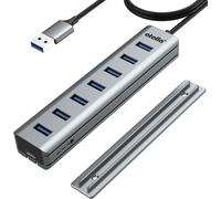 WQS-7 Port Hub USB 3.0 vec Design Montable sur Bureau en Aluminium-Multiprise USB 3.0 5Gbps avec 100cm Câble, 5V/3A Type-C pour PC, Ordinateur Portable, MacBook, Souris, Clavier, Disque Dur, etc.