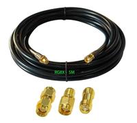 WQS-Adaptateur SMA Mâle-Femelle, RG8X Câble Coaxial RF 5m, Rallonge Antenne WLAN, Câble d'Extension pour Antenne Male/Femelle (50 Ohm) + 3 Pièces Adaptateurs Coaxiaux RF