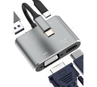 WQS-Adaptateur USB C Vers HDMI VGA(4 en 1)USB OTG 3.0 Port Type C PD Charge Macbook PC Pour IPad Pour IPhone16 15 Pro Max Pour 4K écran Connecteur Thunderbolt DisplayPort Ordinateur Hub Multiport Por