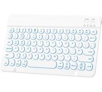 WQS-Clavier Bluetooth sans Fil, QWERTY UK, Clavier R¿¿tro¿¿clair¿¿ pour iPad, iPhone, Tablette, Android, Windows, Antid¿¿rapant-Fond, Mini-Clavier Rechargeable, Blanc
