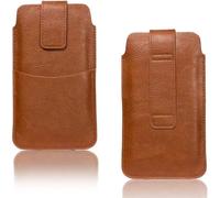 Wqs-Étui Universel Marron À Passant Ceinture Pour Smartphone 4,8" À 5,1" \U2013 Similicuir Avec Fermeture Scratch, Poche Carte & Passant Ceinture \U2013 Couleur Marron