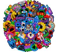 WQS-Lot de 100 autocollants Rocket Neon Dazzle et autocollants Mix and Match pour ordinateur portable, skateboard, vélo, journal intime, valise, casque, voiture, moto, graffiti, autocollants