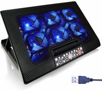 WQS-NC77 - Support Ventilé pour Ordinateur Portable avec 6 Ventilateurs, Inclinaison Réglable et LED Bleu, Refroidisseur Gaming Portable, Notebook Cooler Jusqu'à 15,6 Pouces et Consoles