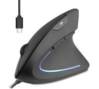 WQS-Perixx PERIMICE-513C Kabelgebundene Vertikale USB-C Maus, 6 Tasten, 1000/1600 DPI, Rechtshänder-Design, 1,8m Typ C Kabel, Schwarz