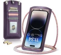 Wqs-Petit Sac Sacs À Bandoulière Sac Téléphone Portable Femmes Mini Pochette Portefeuille Universelle Pour Iphone 14 13 12 11 Pro Max Samsung Z Flip 4 5g S23 Ultra A54 Xiaomi Jusqu'à 7.3" Violet
