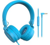 WQS-PuroBasic Casque Filaire avec limitation de Volume pour Enfants, Bandeau Pliable et réglable avec Microphone, Compatible avec Smartphones, tablettes et PC (Bleu)