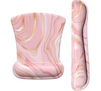 WQS-Tapis de souris de jeu avec support de poignet, support de poignet clavier et tapis de souris avec repose-poignet, base antidérapante en polyuréthane, marbre rose doré