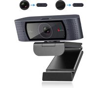 WQS-Webcam pour PC - 1080P Full HD Streaming Webcam avec couvercle de protection intégré, caméra PC autofocus avec double microphone de réduction du bruit. Convient pour PC, ordinateur portable,