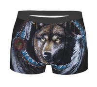 Wquvmds Boxer pour homme avec motif loup amérindien, caleçons confortables pour le sport et le quotidien, Noir , M
